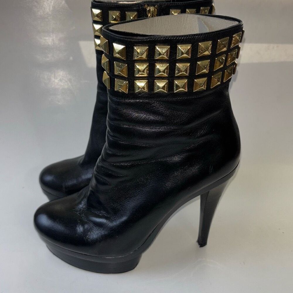 Michael Kors MK Aria gold studded black leather boot 9.5 in box - Picture 5 of 12